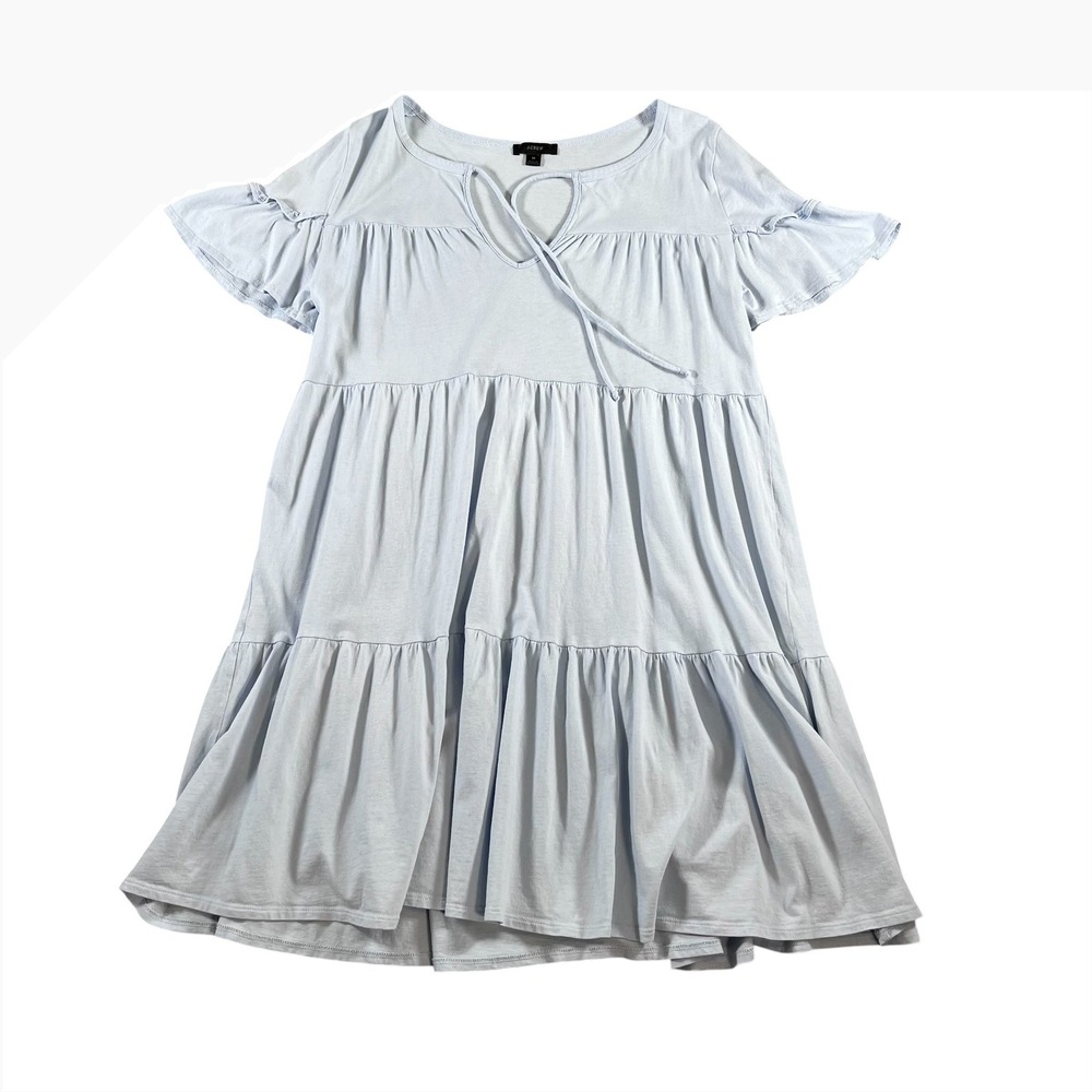 J.Crew Broken-in Jersey Tiered Mini Dress Light Blue Cotton Short Sleeve Size M